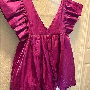 Vibrant Fuchsia Pink Ruffled Mini Dress Size M